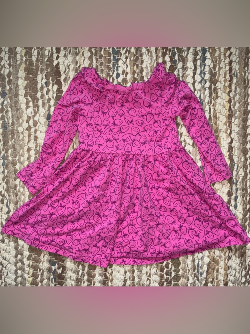 Tea Collection Pink Strawberry Print Long-Sleeve Casual Dress